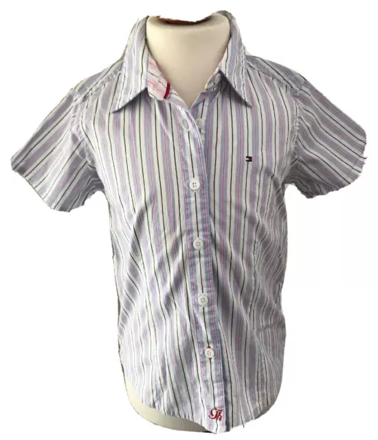 Camicia Tommy Hilfiger 5M 110 bambino top come nuova *N bianco blu a righe manica corta