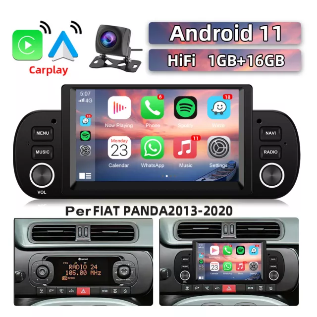 6.2" Android 11 Carplay Car Stereo Radio GPS BT 16G per FIAT PANDA 2013-2020 Cam