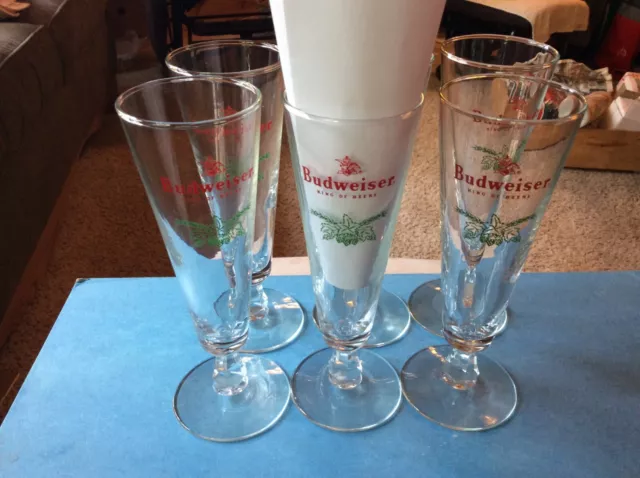 6 BUDWEISER since 1876 Champagn Flute Beer Glass Red logo 11 fl oz Cup unused