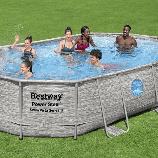 SWIMMING POOL BESTWAY 56946 16ft x 10ft x 42" Oval Power Steel Swim ...