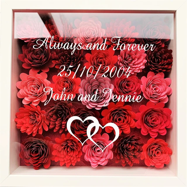 PERSONALISED 3D PAPER Flower Deep-Box Frame Anniversary Gift Present ...