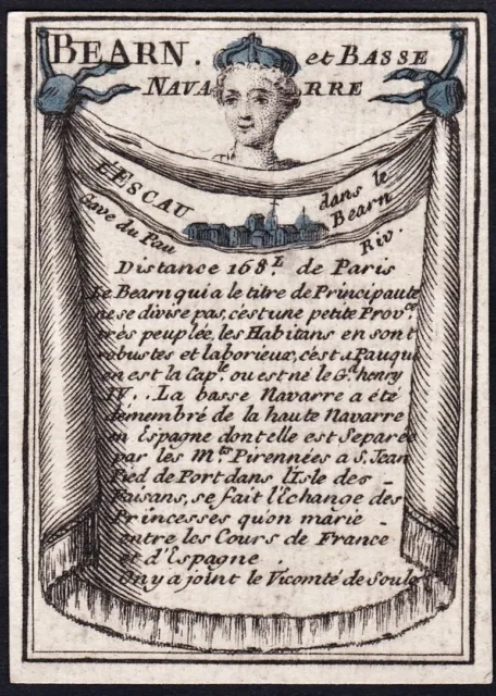 l'Escau Bearn Frankreich France Spielkarte playing card map Karte Poilly 1750
