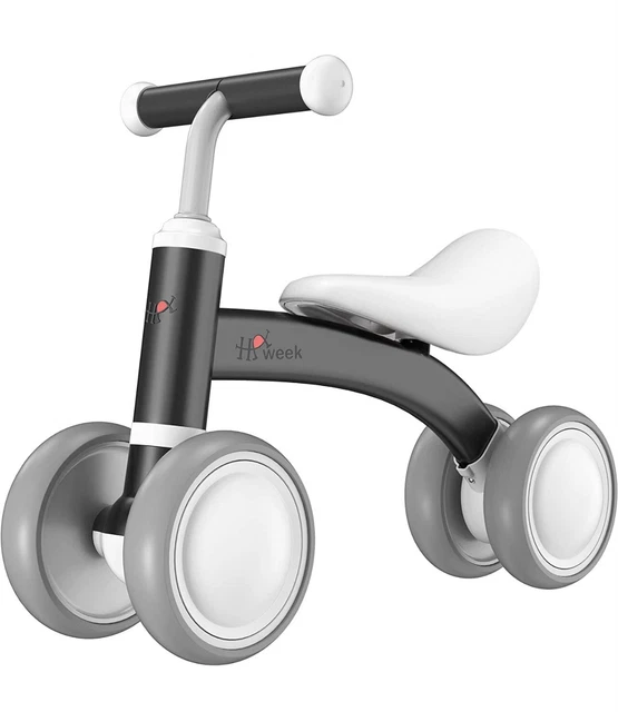 Haweek Baby Balance Bike 1 Y.o 12-36 Mos Baby Walking Rider 4 Wheels (Black)