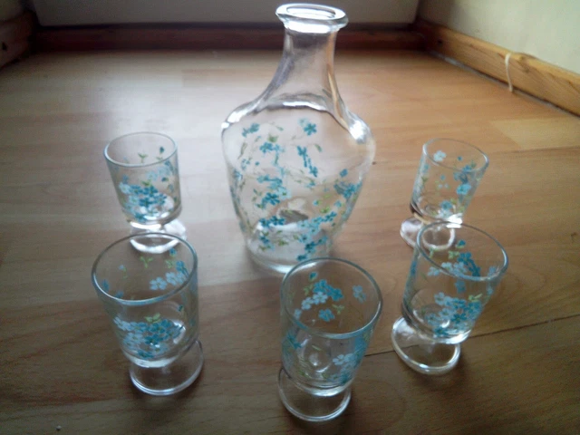 Service à liqueur Myosotis Veronica  - 5 verres et une carafe (sans bouchon)