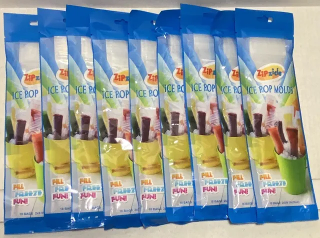 Zipzicle Ice Pop Molds LOT Reusable Bags BPA Free 9 Pks Of 18 with Recipes