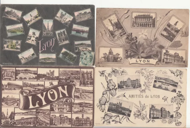 Lot de 4 cartes postales anciennes old postcards LYON multivues 4