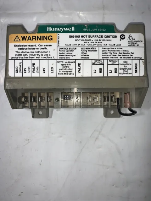 Honeywell Hot Surface Ignition S8910U 120Vac