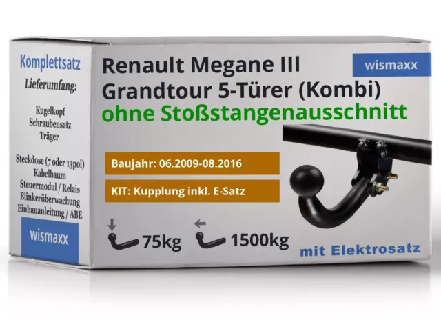 AHK für Renault Megane 3 Grandtour 09-16 starr BRINK +13pol E-Satz ECS