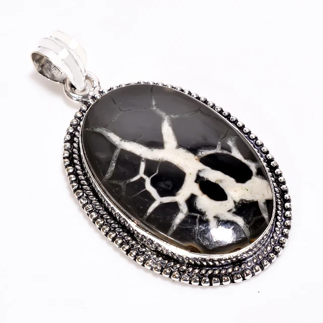 Septarian Gronates Vintage Style Handmade 925 Sterling Silver Pendant 2" GSR3859