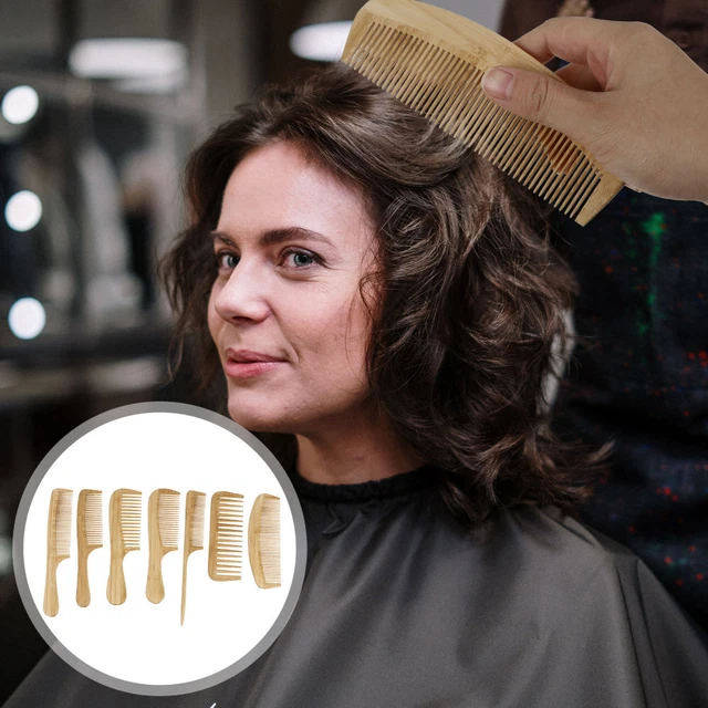 7 piezas peine de bambú peines de peluquería set cepillo para el cabello de bebé marrón claro