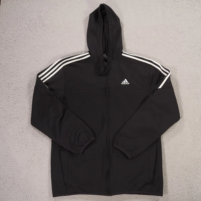 Adidas Hoodie Mens Medium Black Logo Full Zip Sweater Sweatshirt