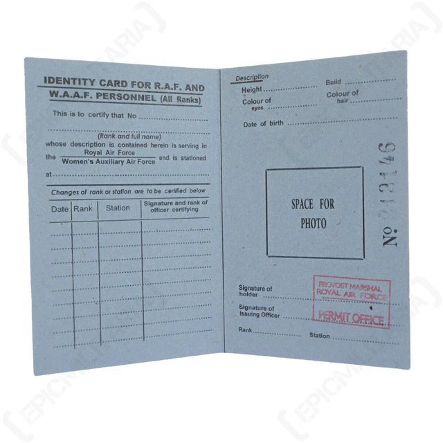 WW2 BRITISH RAF ID Card Reproduction Reenactment Military Identity Air ...