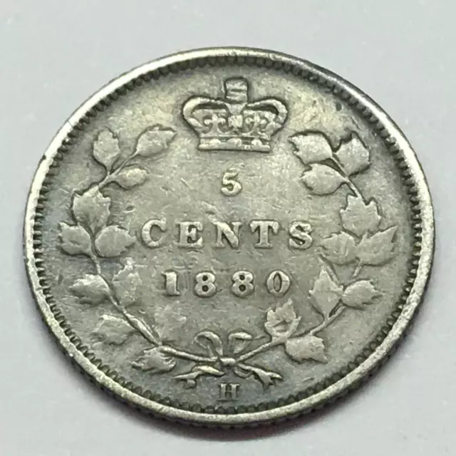 1880 H Canada 5 Cents Silver Coin - Ships Free W/ Usps Tracking & Insur.