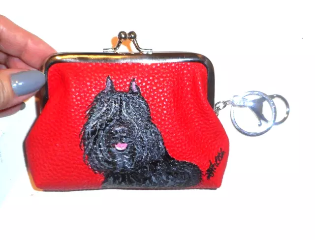 Bouvier des Flandres dog Coin Change Purse with Key Chain Hand Painted