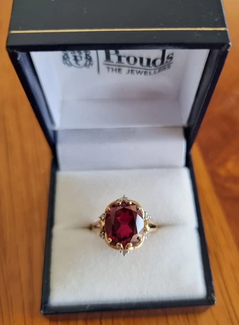 PROUDS 9CT YELLOW Gold Created Red Ruby Necklace with Small Diamond 50.00 PicClick AU