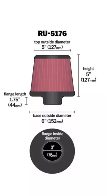 K&N RU-5176 Universal Aufklemm Luftfilter Premium Qualität Leistung Systeme