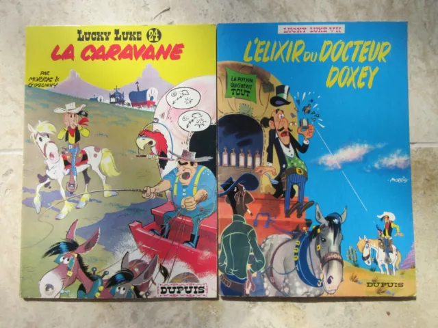 Lot 2 BD LUCKY LUKE n°7 24 L'élixir du Docteur Doxey La Caravane DUPUIS vintage