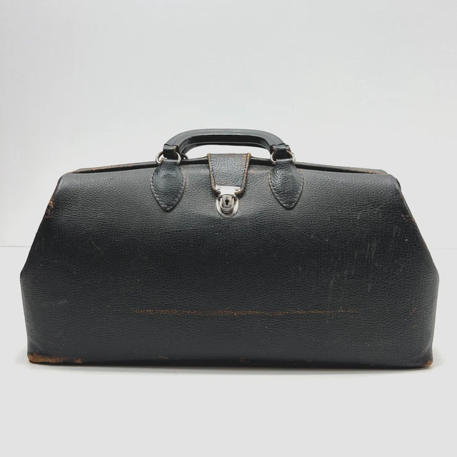 Schell Medical Doctor Bag Black Cowhide Leather Empty Distressed *No Key