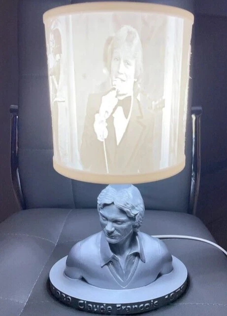 Lampe De Chevet Claude François - Création Artisanale Serviettage - Abat-Jour Coton, Pied Céramique - 25 Cm - 4