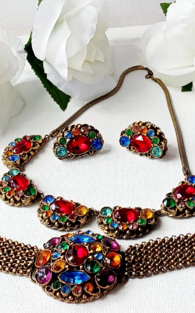 Vtg Coro Pegasus Byzantine Tutti Frutti Necklace Earrings Bracelet Parure Rare! Vtg Coro Pegasus Byzantine Tutti Frutti Necklace Earrings Bracelet Parure Rare!