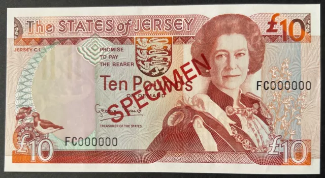 States of Jersey £10 Ten Pounds Specimen Banknote G. Baird Prefix FC