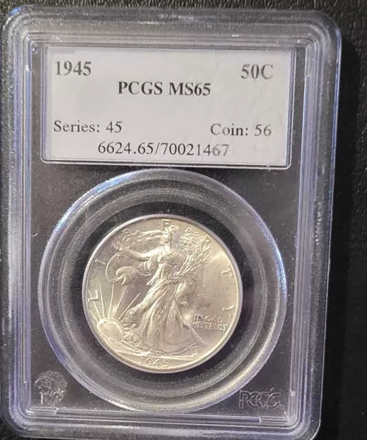 1945 50C Walking Liberty Half Dollar PCGS MS65 White Blast