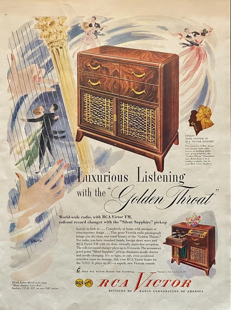 Vintage 1947 RCA Victor Luxurious Listening Golden Throat Mag Print Ad Ephemera