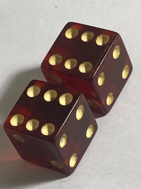 Old darkened cherry bakelite 1/2" dice pair 052723cABZAE