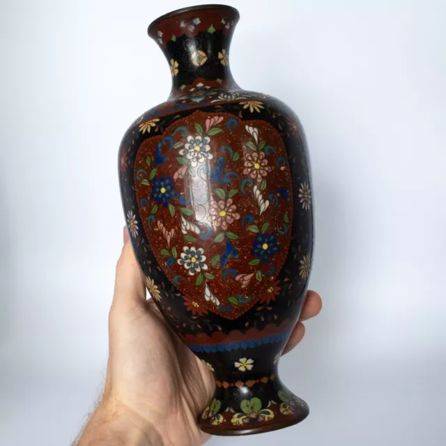 Fine Antique Japanese Cloisonne Enamel Vase Meiji period Height 25 cm 10" EXC