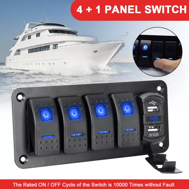 Waterproof 5 Gang Rocker Switch Panel LED Light For Car Marine Boat RV 12V/24V