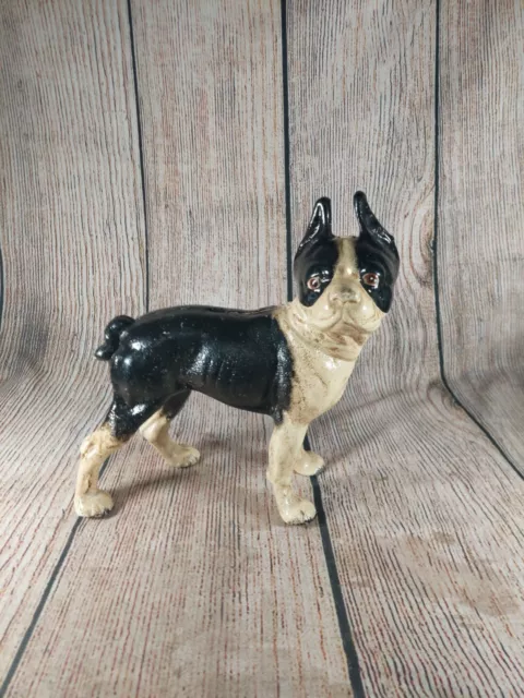 10” TALL Antique Style Cast Iron Boston Terrier Dog Door Stop Coin Bank