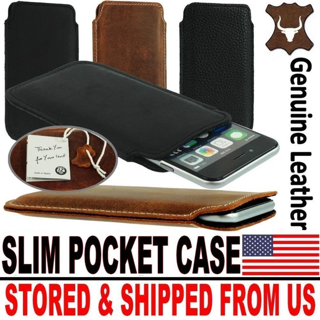# Slim Premium Genuine Leather Pocket Case Cover Sleeve Pouch For Mobile Phones