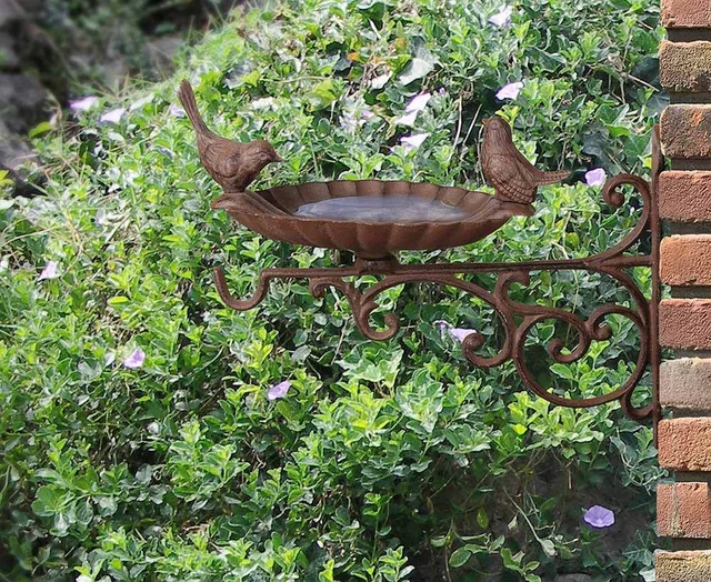 Vogeltränke Wandmontage Futterschale Vogelbad 2 Vögel Gusseisen Antik-Stil 3