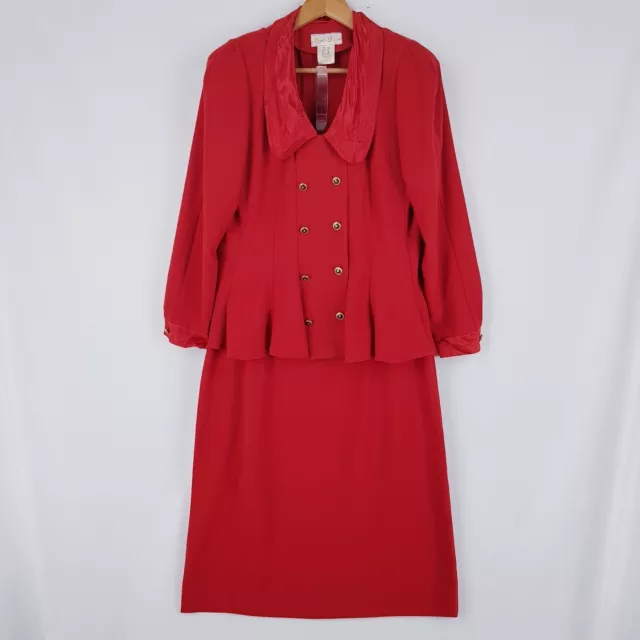 Mark Shaw Women Size 14 Red Jacket & Skirt Set Pleated Jacket Vintage