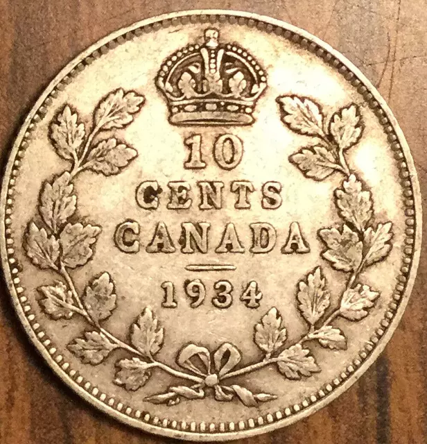 1934 Canada Silver 10 Cents Coin