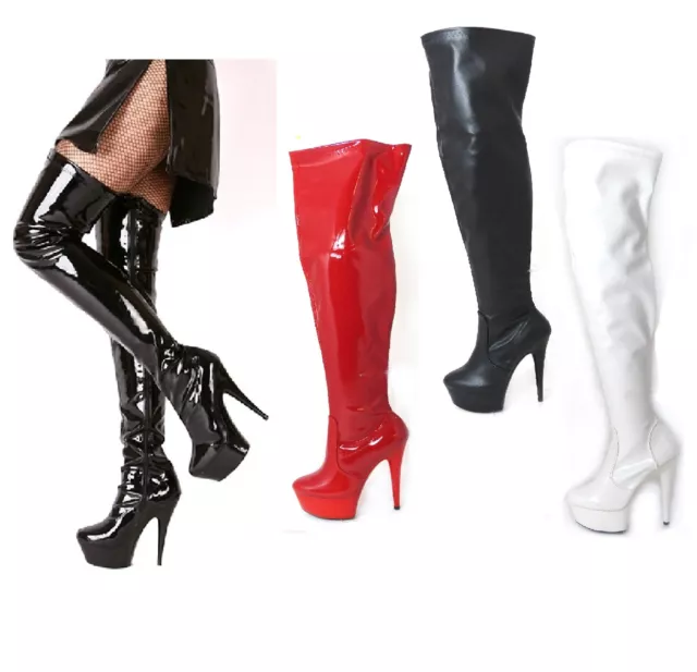 Womens Ladies Fetish Thigh High Platform Stiletto Heel Side Zip Boots Size 3-8