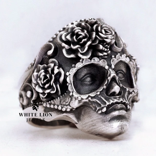 Masquerade Mask Skull Oxidized 925 Silver Skull Men's Biker Rider Ring