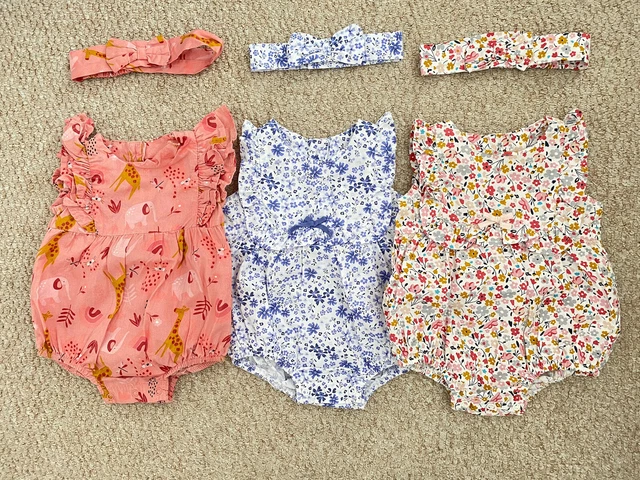 Baby Girls 0-3 Months Summer Romper Outfit Bundle Floral Headbands Matalan GC