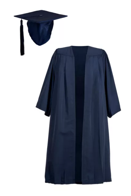 Graduation Gown & Hat Cap Navy Bachelor BA Mortar Board Mortarboard Adult Robe