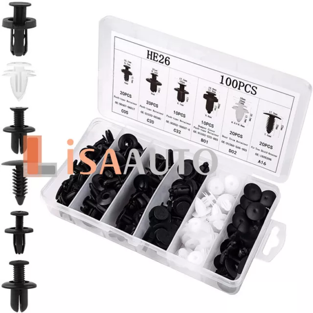 100pcs/Set Bumper Clips Fender Trim Car Auto Push Pin Rivet Fastener Panel Screw