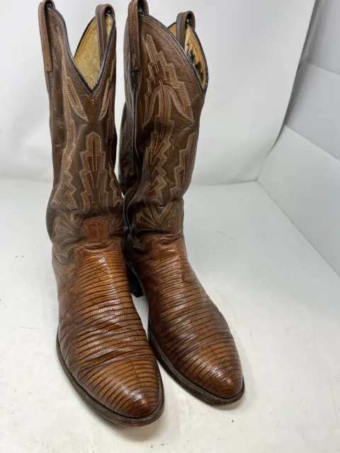 Dan Post  VINTAGE Tan Exotic LIZARD Cowboy Western Leather Boots Mens Sz 10 D