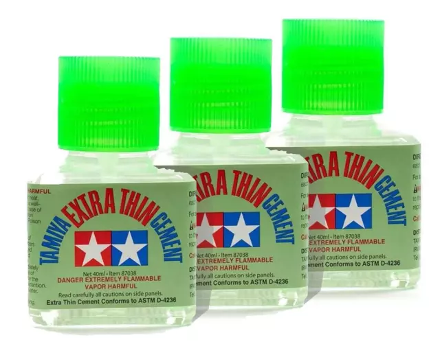 Tamiya 87038 Extra Thin Cement Glue Fine Tip 40ml (3 Pack)