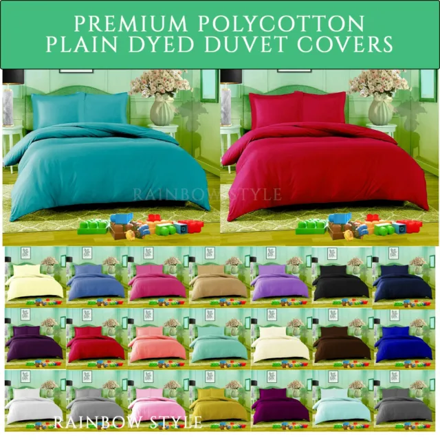 King Size Plain Dyed Duvet Quilt Cover With Pillowcase Polycotton Bedding Set