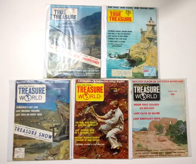 * 5 Issues True Treasure & Treasure World Magazine 1970 -1972 * 5 Issues True Treasure & Treasure World Magazine 1970 -1972