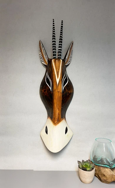 Gazelle Maske Holz handgeschnitzt Wandkunst Fairer Handel Tier Wandhängend 3 Größen