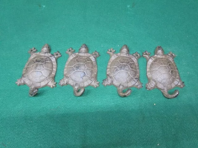 4 Cast Iron Antique Style Nautical TURTLE Key Hooks Hat Hook Rack Towel Sea