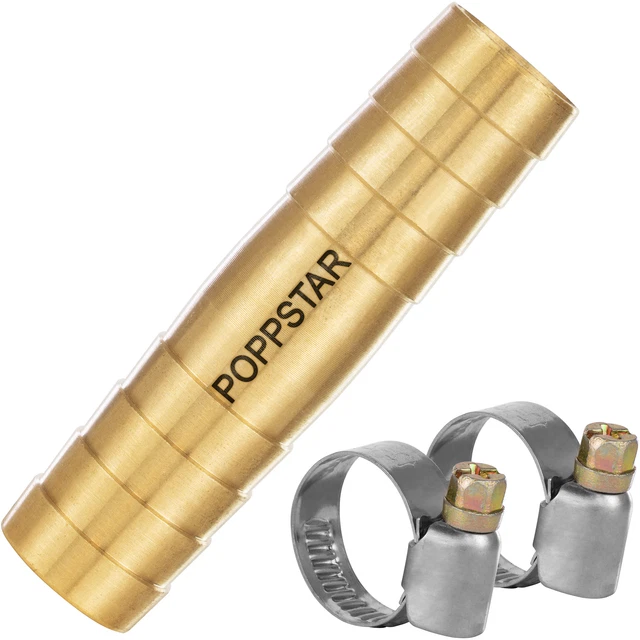 Poppstar Raccord de Tuyau en Laiton 1/2 pouce avec 2 Colliers de Serrage Inox