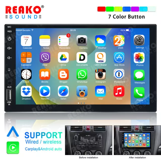Single 1Din Car Stereo Radio Apple/Android CarPlay BT 7" Touch Screen MP5 Player