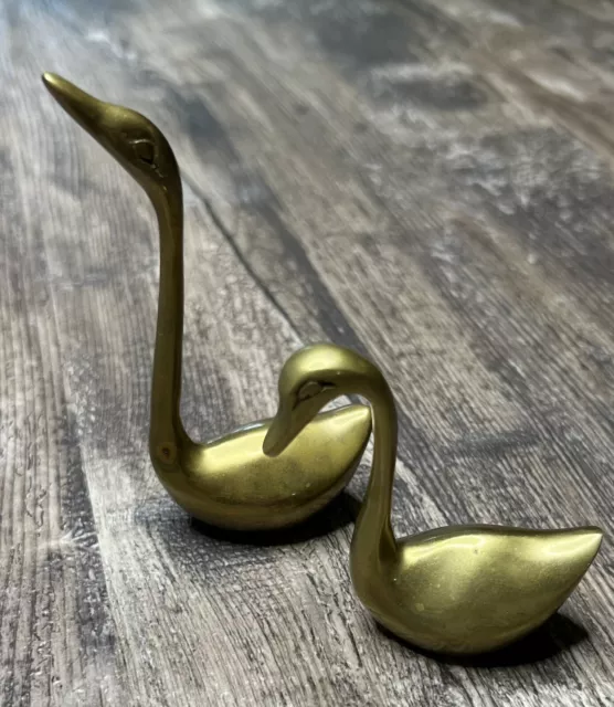 Vintage lot of 2 Brass Swans by Russ Berrie & Co.  MCM