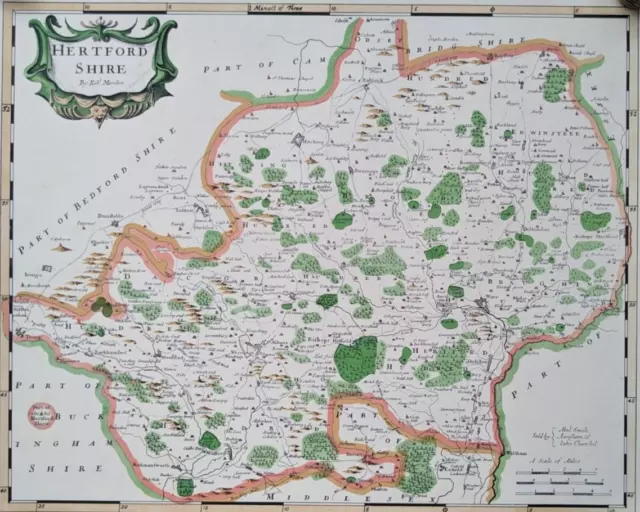 Robert Morden Map of Hertfordshire Rare Herts County Map England